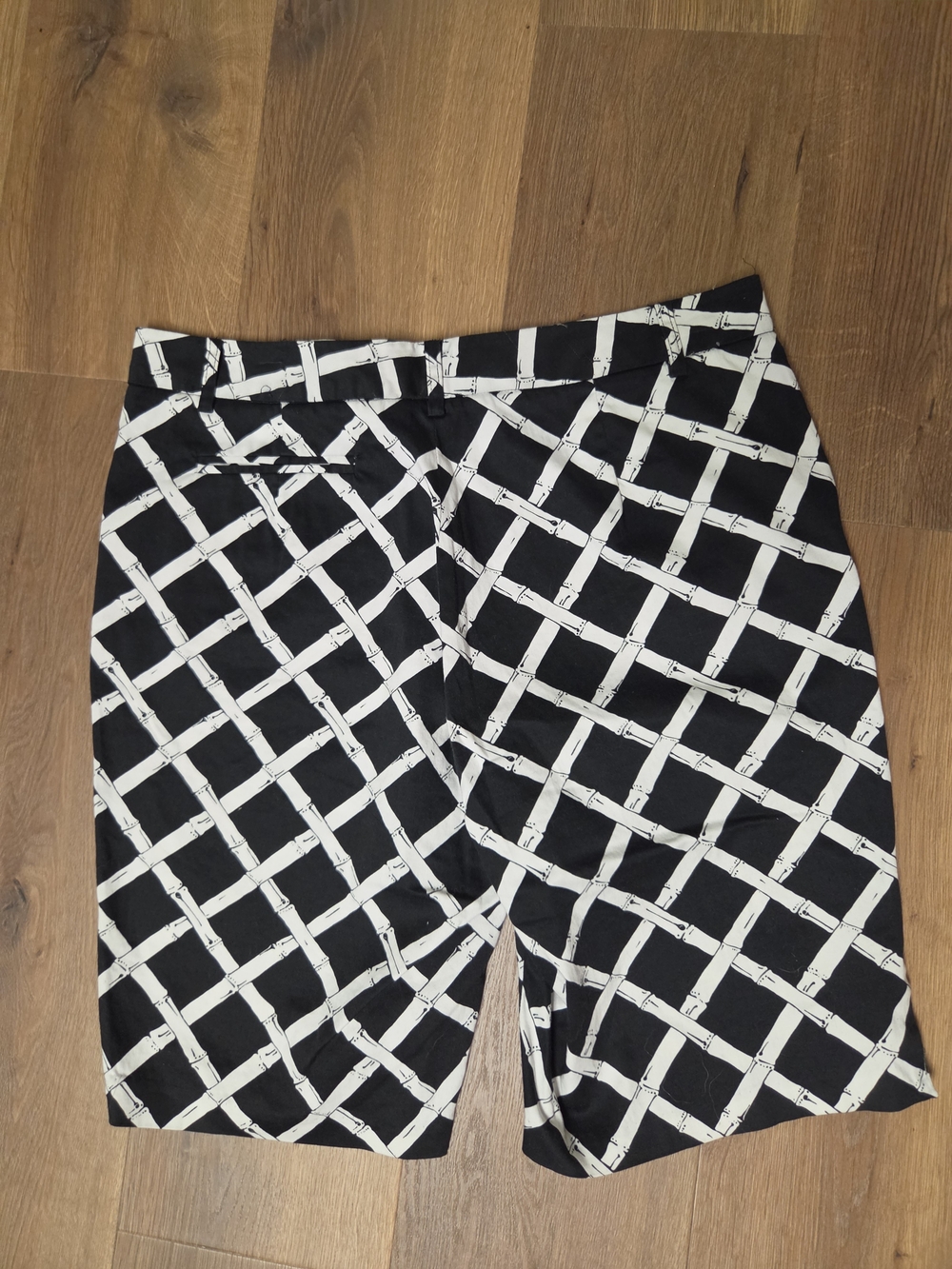 Women's Black Shorts with White Lattice Print
